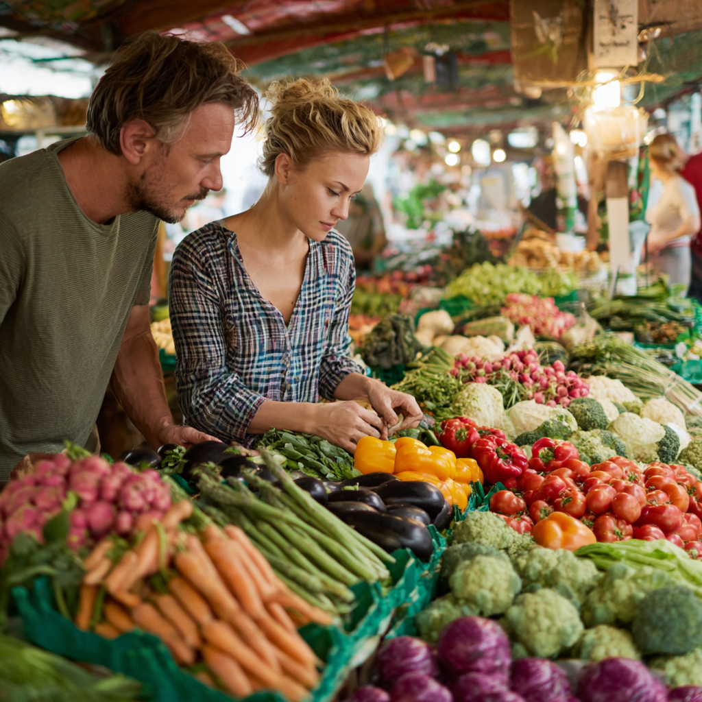 Diverse group of Polish people of different ages preparing healthy meals in a modern kitchen, showing flexibility in meal preparation